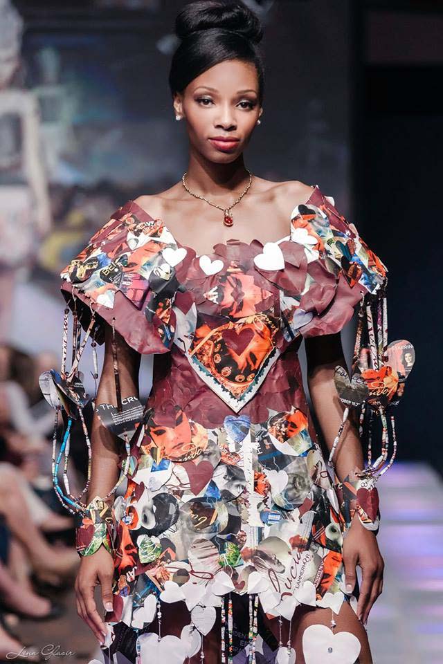 Woman on fashion runway for a The Recycler article.