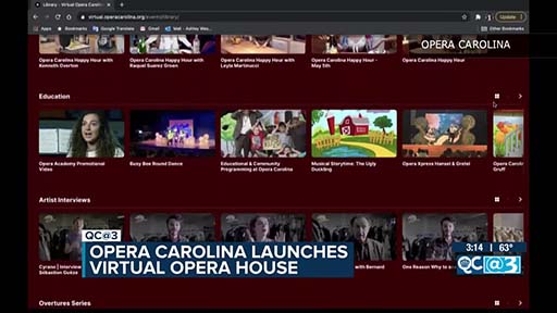 WBTV interview video screen shot discussing Opera Carolina's Virtual Opera House.